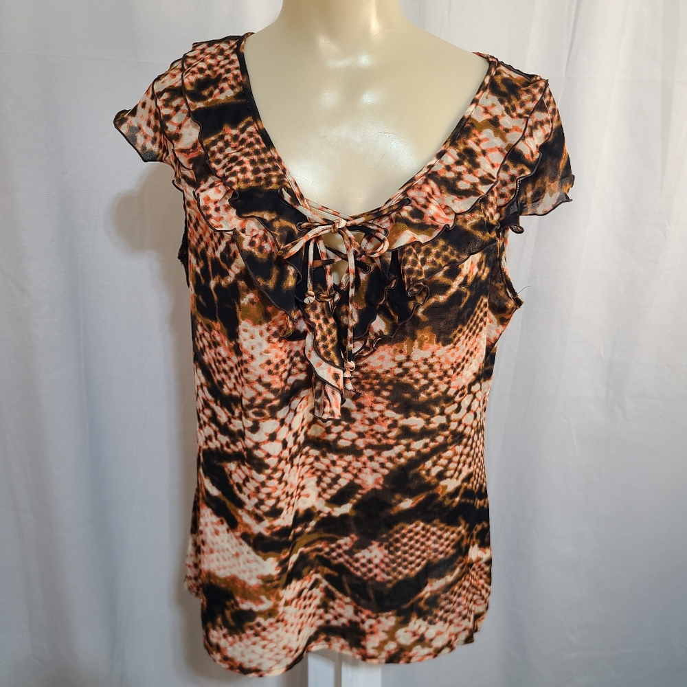 Worthington L Ruffle Top Sheer Work Casual Classy